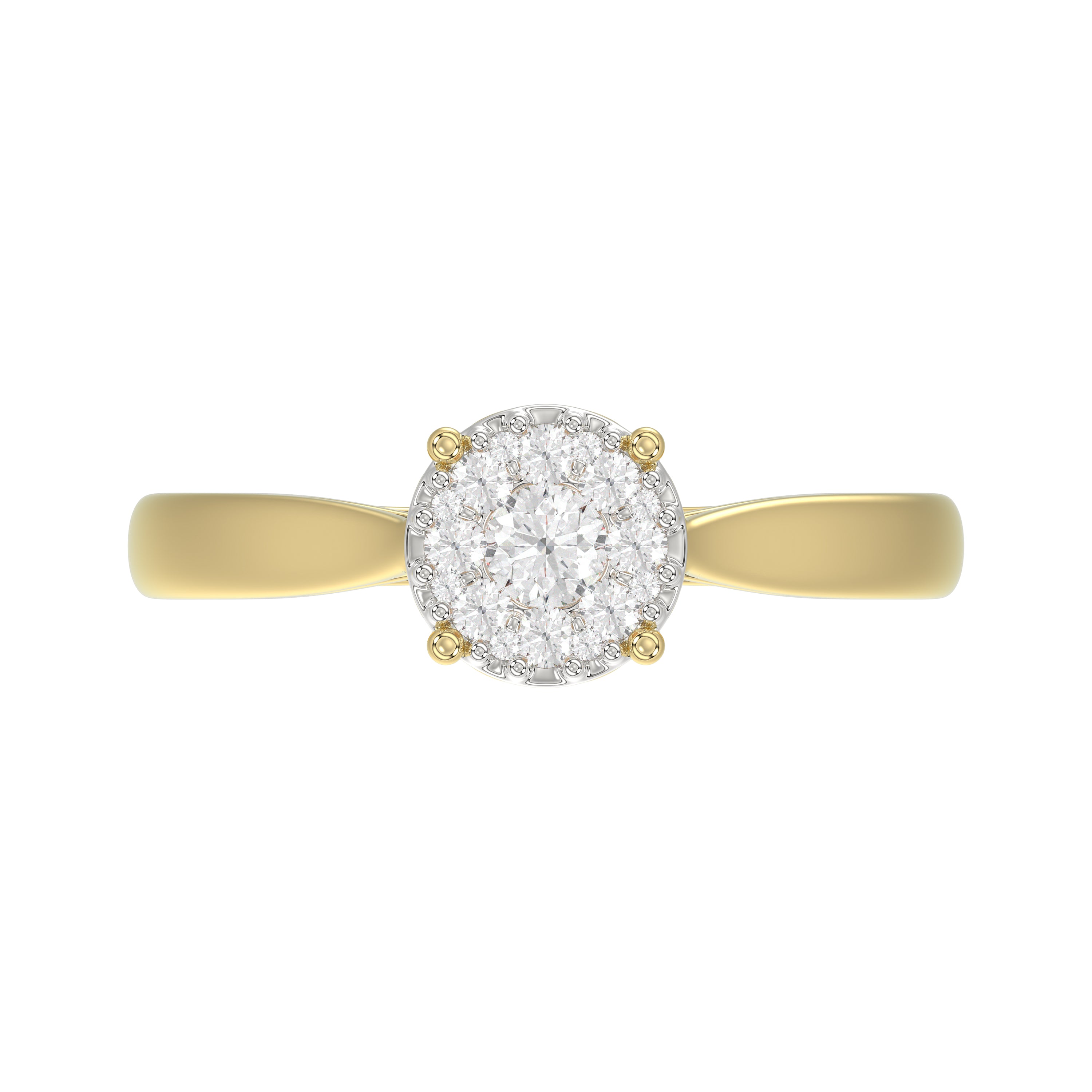 10K Yellow Gold Diamond Cluster Ring For Women 0.25Ct Round Diamond Fashion Ring