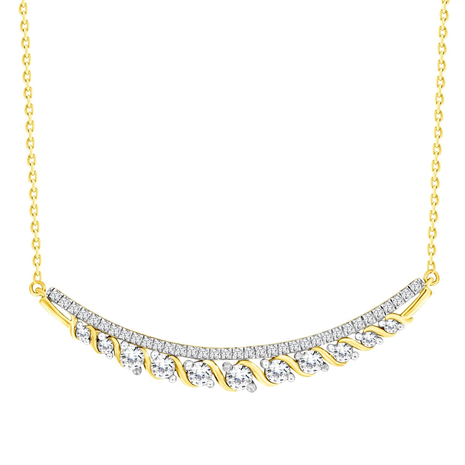 LADIES NECKLACE 0.75CT ROUND DIAMOND 14K YELLOW GOLD