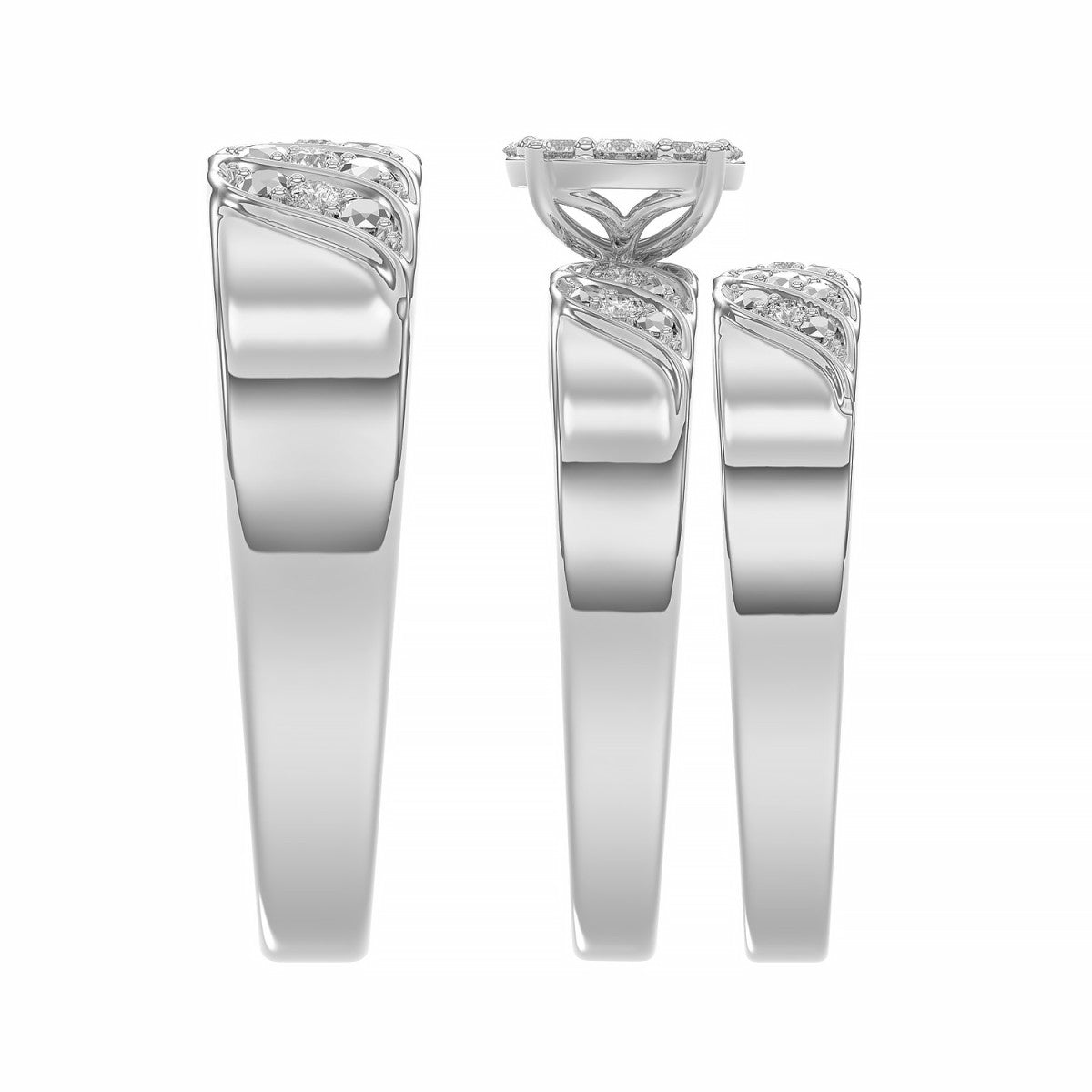 Sterling Silver Diamond Trio Ring Set 0.33Ct Round Women Bridal Engagement Wedding Set Fine Jewelry Gift