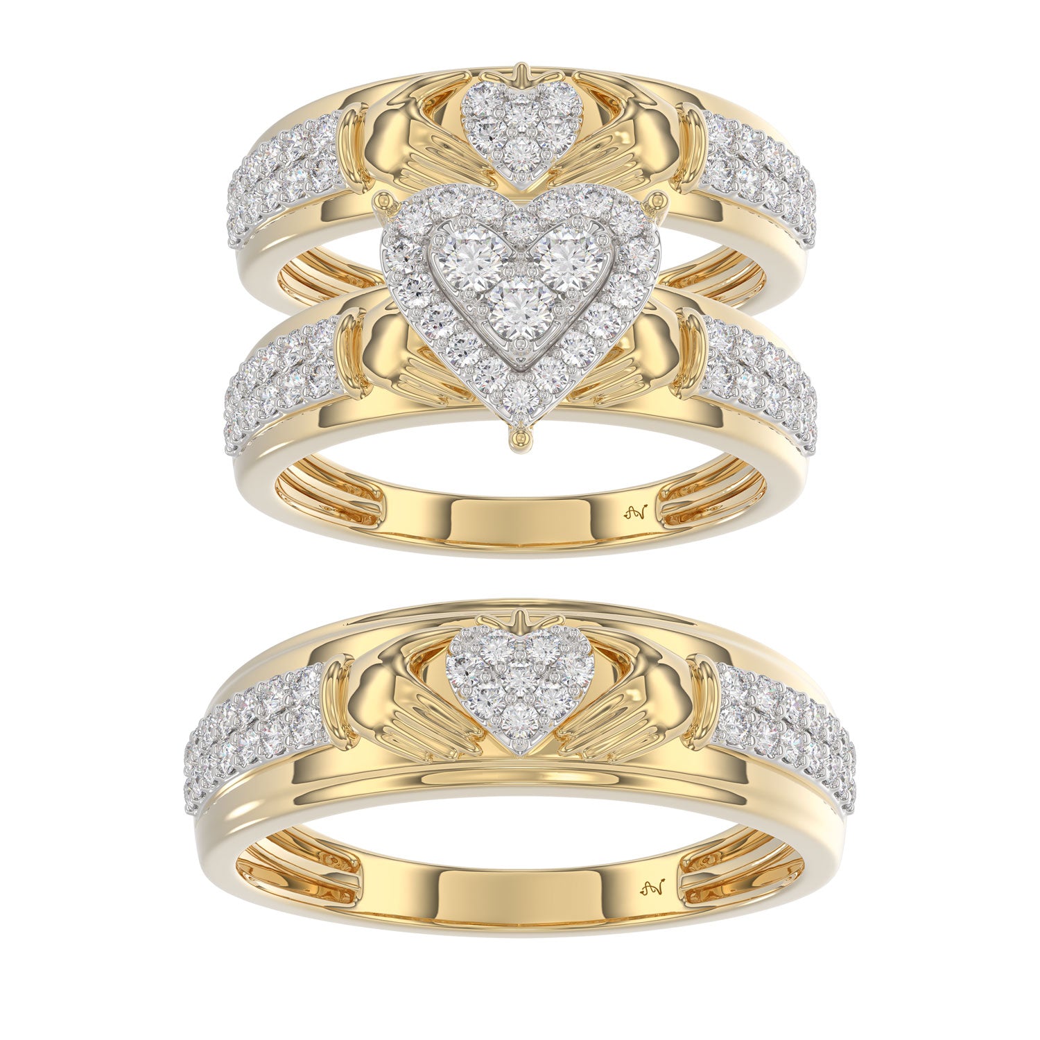LADIES TRIO SET 1.00CT ROUND DIAMOND 10K YELLOW GOLD