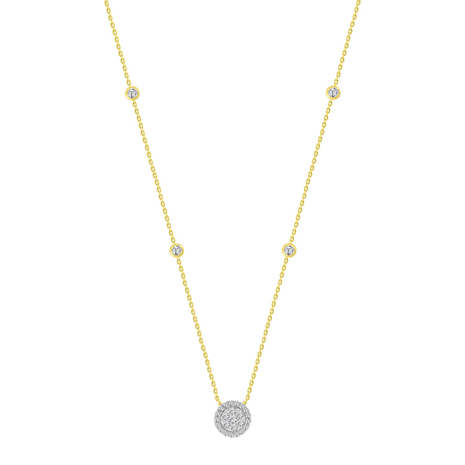 LADIES NECKLACES 0.33CT ROUND DIAMOND 14K YELLOW GOLD