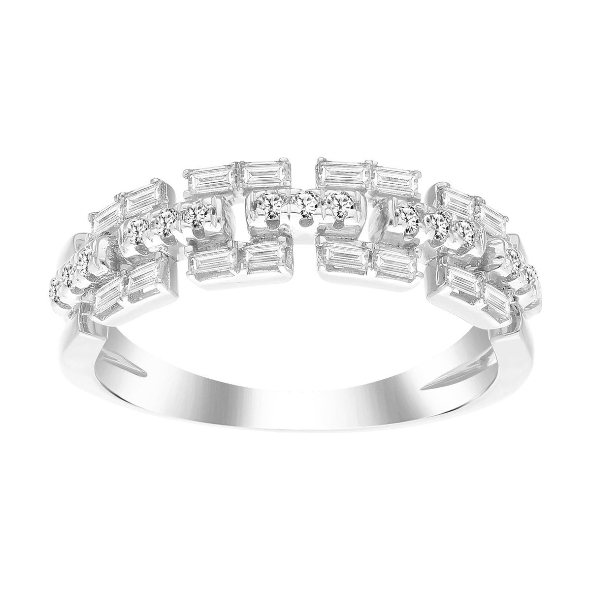 LADIES  BAND 0.50CT ROUND/BAGUETTE DIAMOND 14K WHITE GOLD(SI QUALITY)