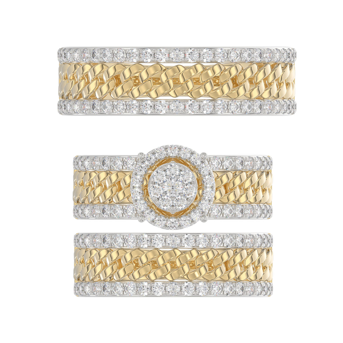 LADIES TRIOS SET 1.50CT ROUND DIAMOND 10K YELLOW GOLD