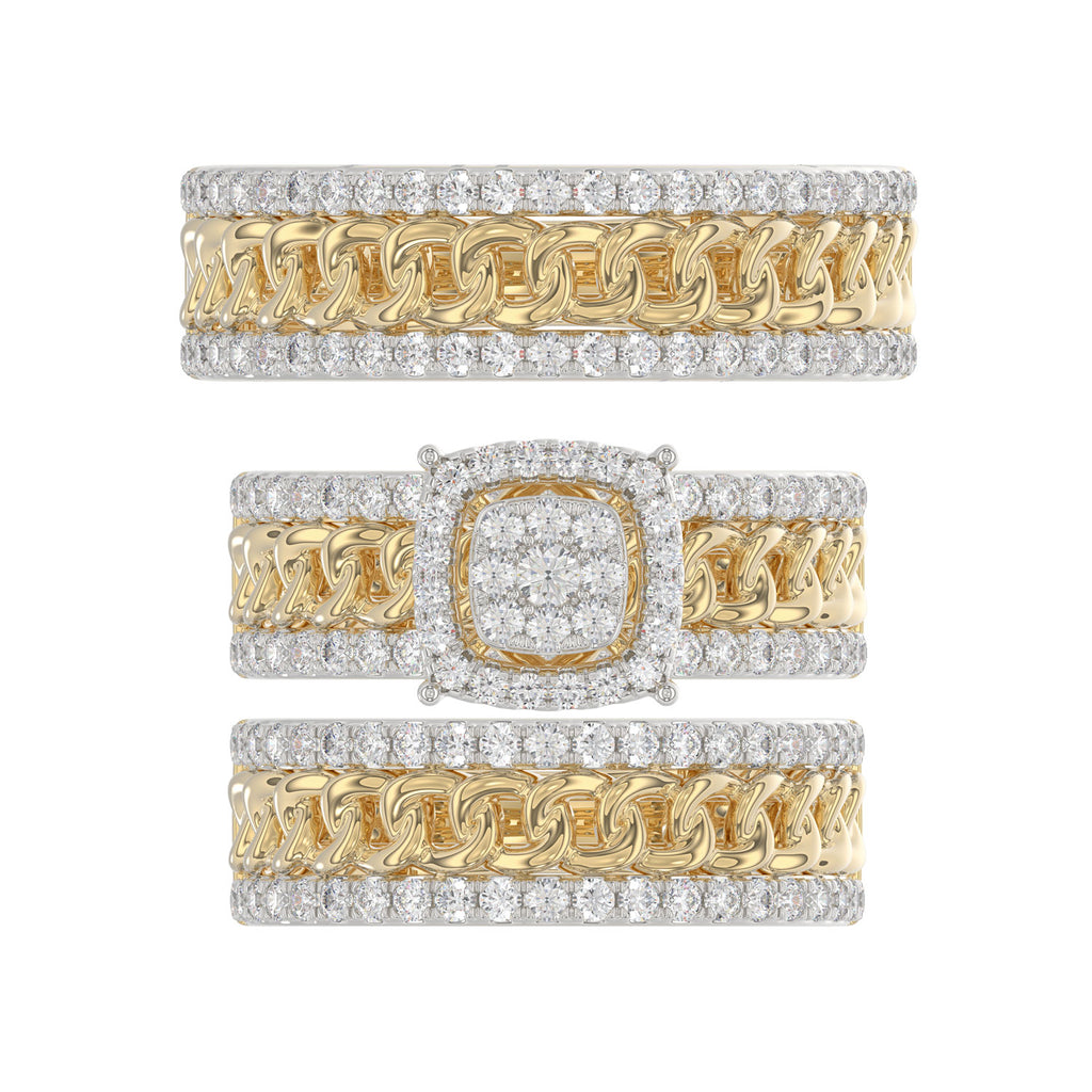 LADIES TRIO SET 1.50CT ROUND DIAMOND 10K YELLOW GOLD