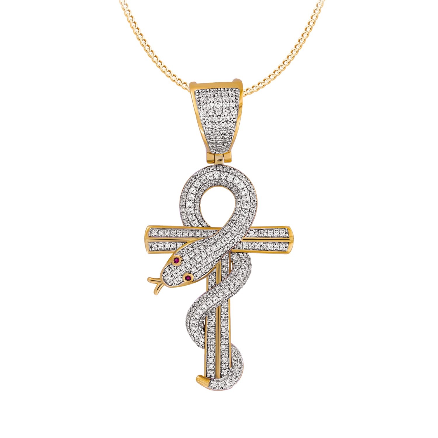 MEN'S CHARM PENDANT 0.80CT ROUND/RUBY DIAMOND 10K YELLOW GOLD