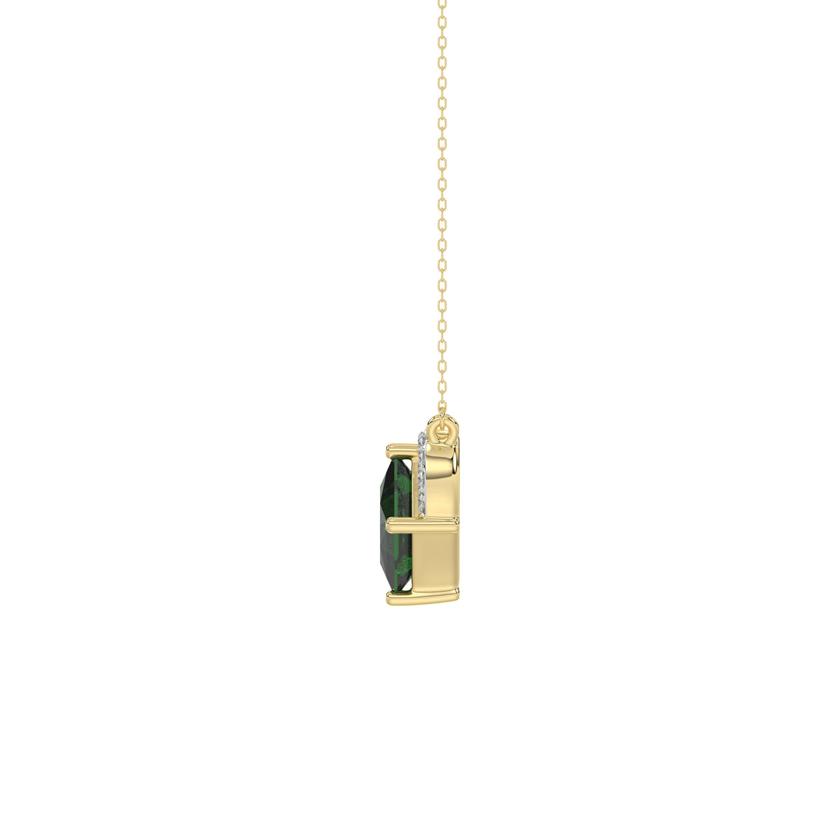 LADIES PENDANT 1.45CT ROUND/GREEN EMERALD PRINCESS DIAMOND 14K YELLOW GOLD (GREEN EMERALD PRINCESS 1.32CT)