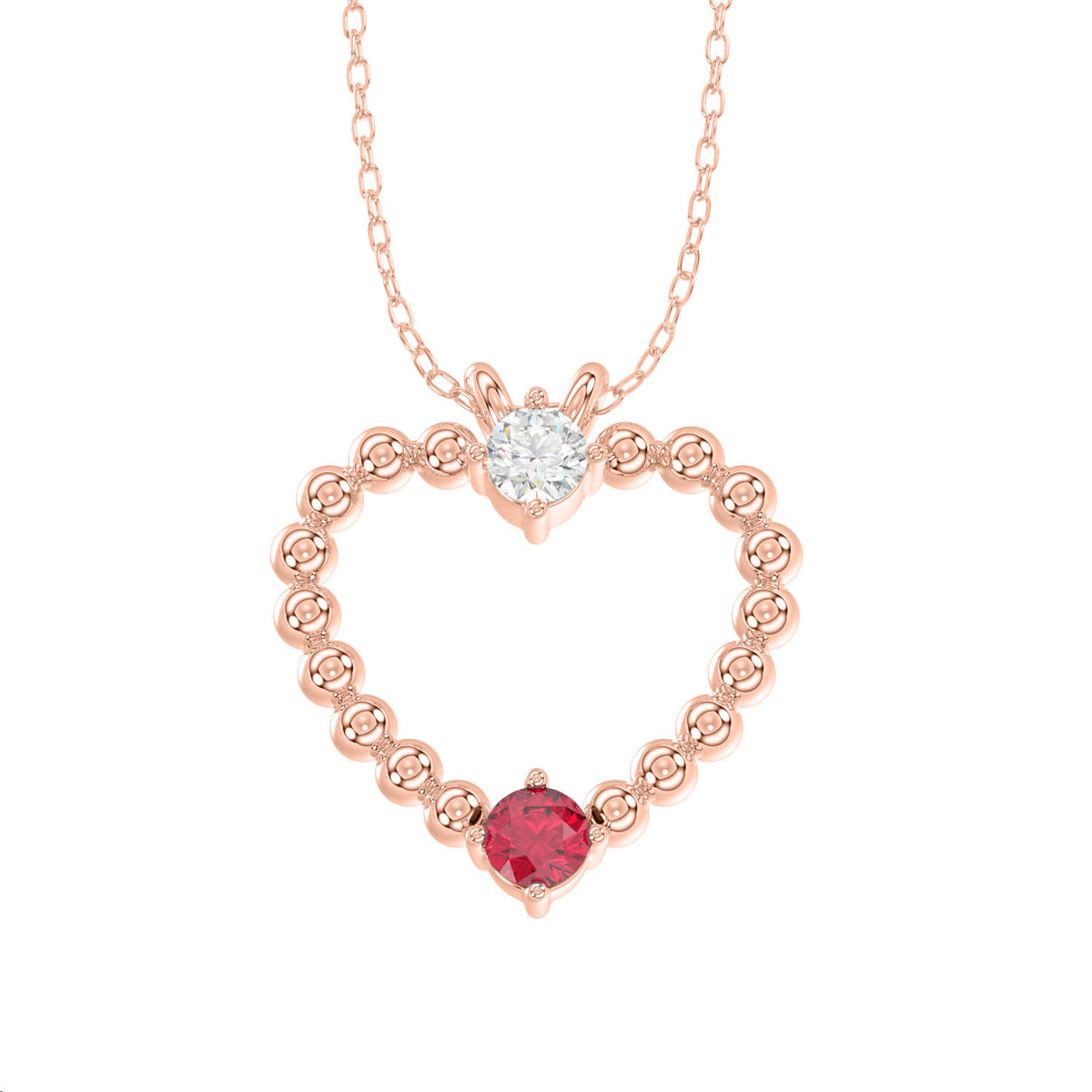 LADIES PENDANT WITH CHAIN 0.15CT ROUND/RUBY DIAMOND 14K ROSE GOLD (RUBY ROUND DIAOND- 0.10CT)