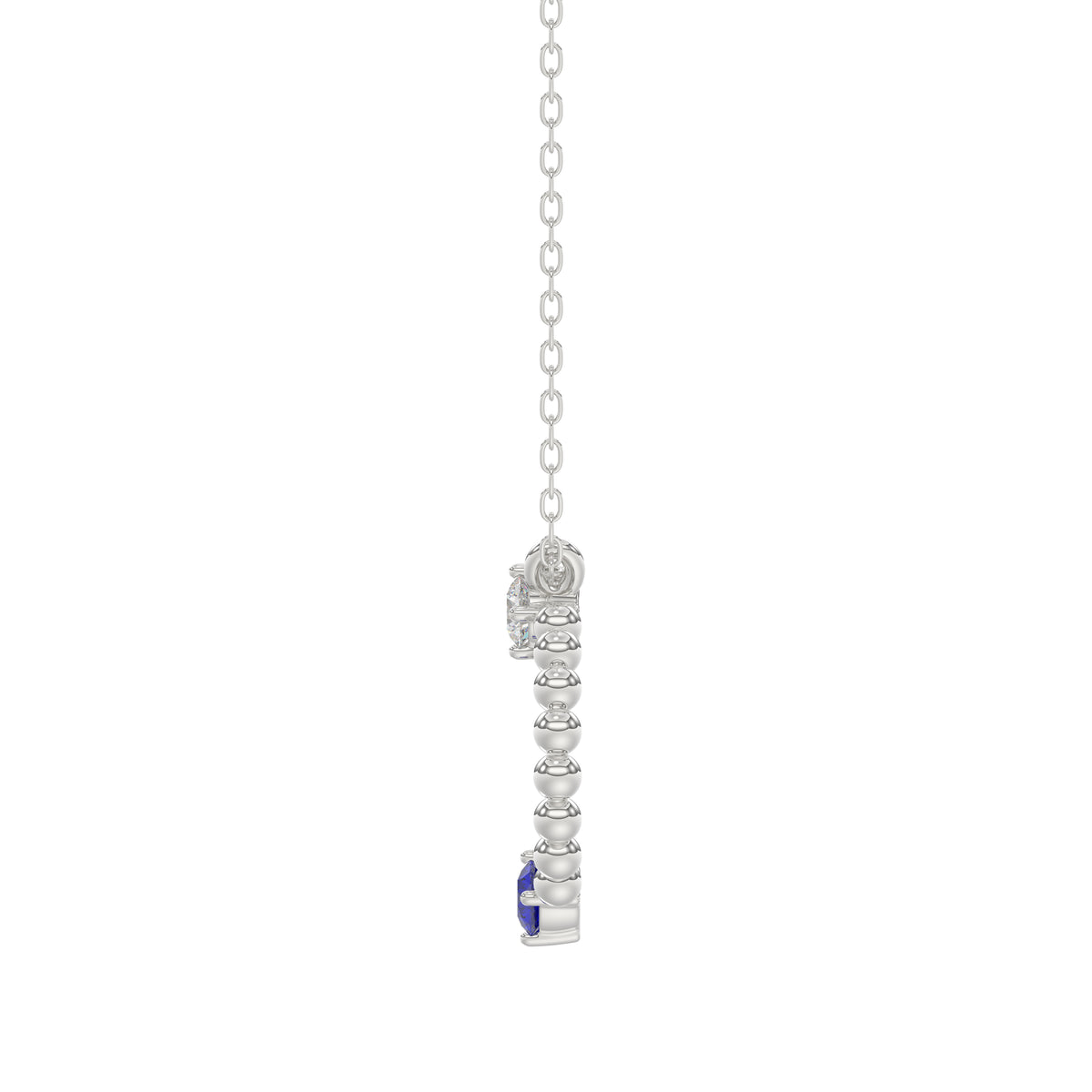 14K White Gold 0.15Ct Blue Sapphire & Diamond Necklace For Women Natural Round Sapphire Ladies Jewelry