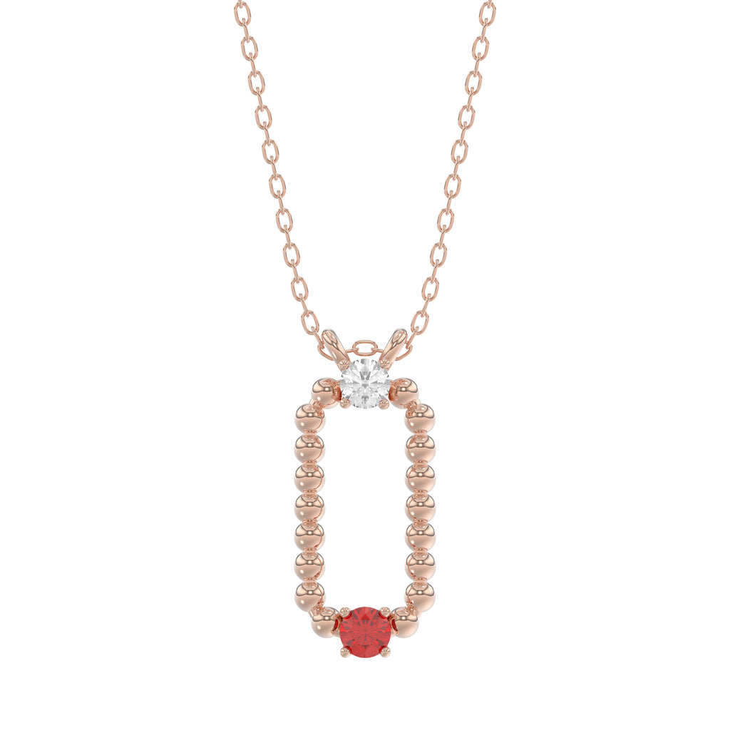 14K Rose Gold 0.15Ct Ruby & Diamond Necklace For Women Natural Round Ruby Ladies Fine Jewelry