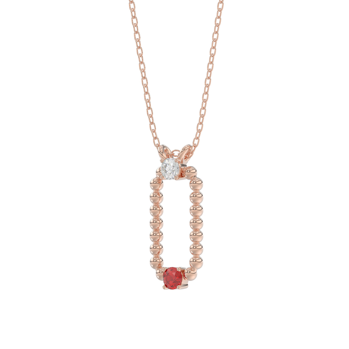 14K Rose Gold 0.15Ct Ruby & Diamond Necklace For Women Natural Round Ruby Ladies Fine Jewelry