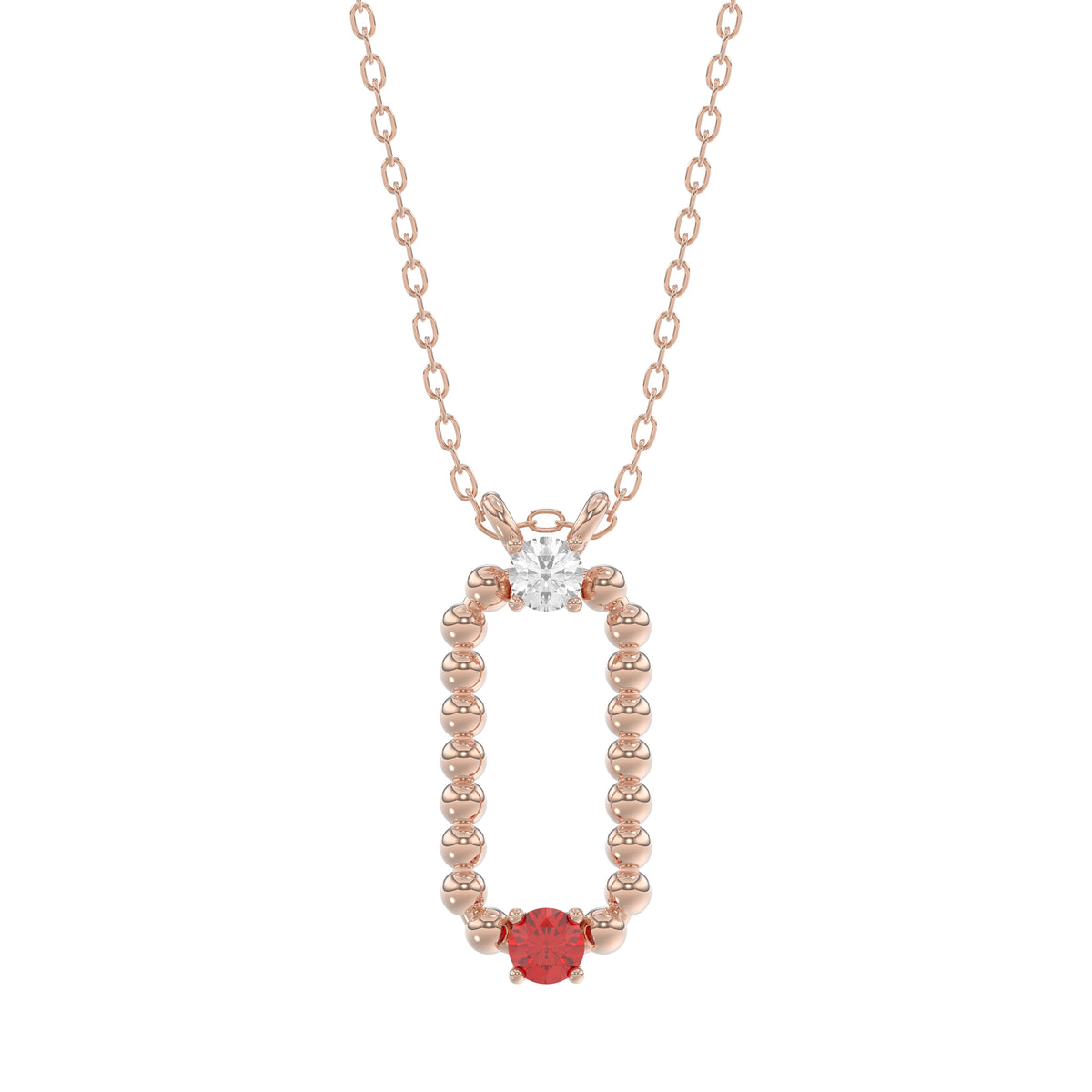 14K Rose Gold 0.15Ct Ruby & Diamond Necklace For Women Natural Round Ruby Ladies Fine Jewelry