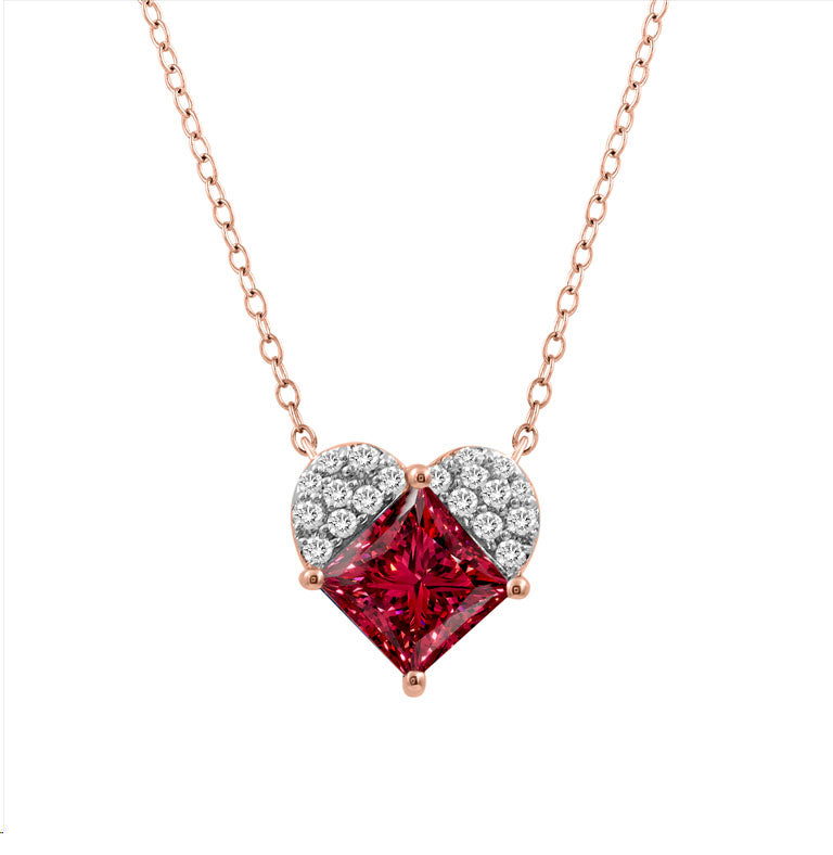 LADIES PENDANT WITH CHAIN 1.13CT ROUND/RUBY DIAMOND 14K ROSE GOLD (CENTER STONE RUBY PRINCESS -1CT) PC