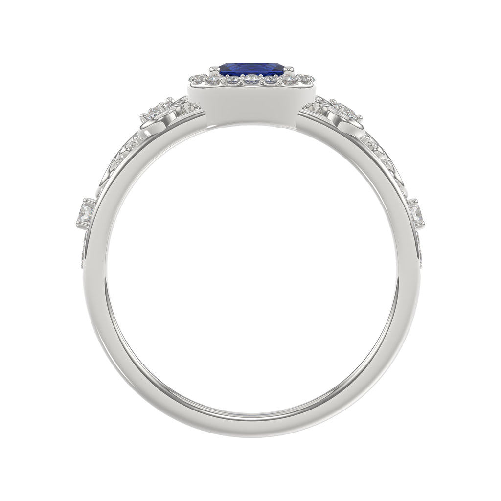 14K White Gold 0.45Ct Blue Sapphire & Round Diamond Engagement Ring For Women Oval Natural Sapphire Fashion Ring (Oval Blue Sapphire 0.30Ct)