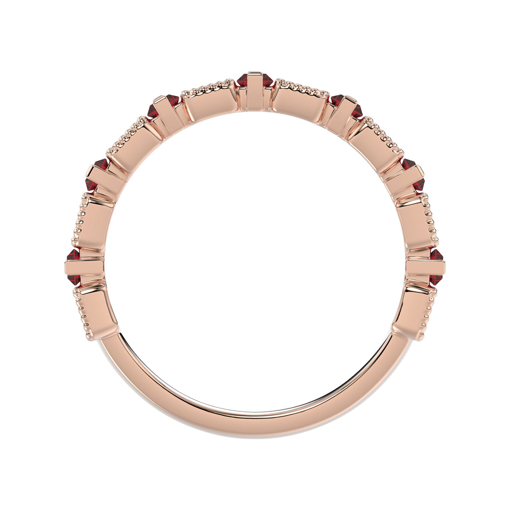 LADIES BAND 1.30CT ROUND/BAGUETTE RUBY DIAMOND 14K ROSE GOLD