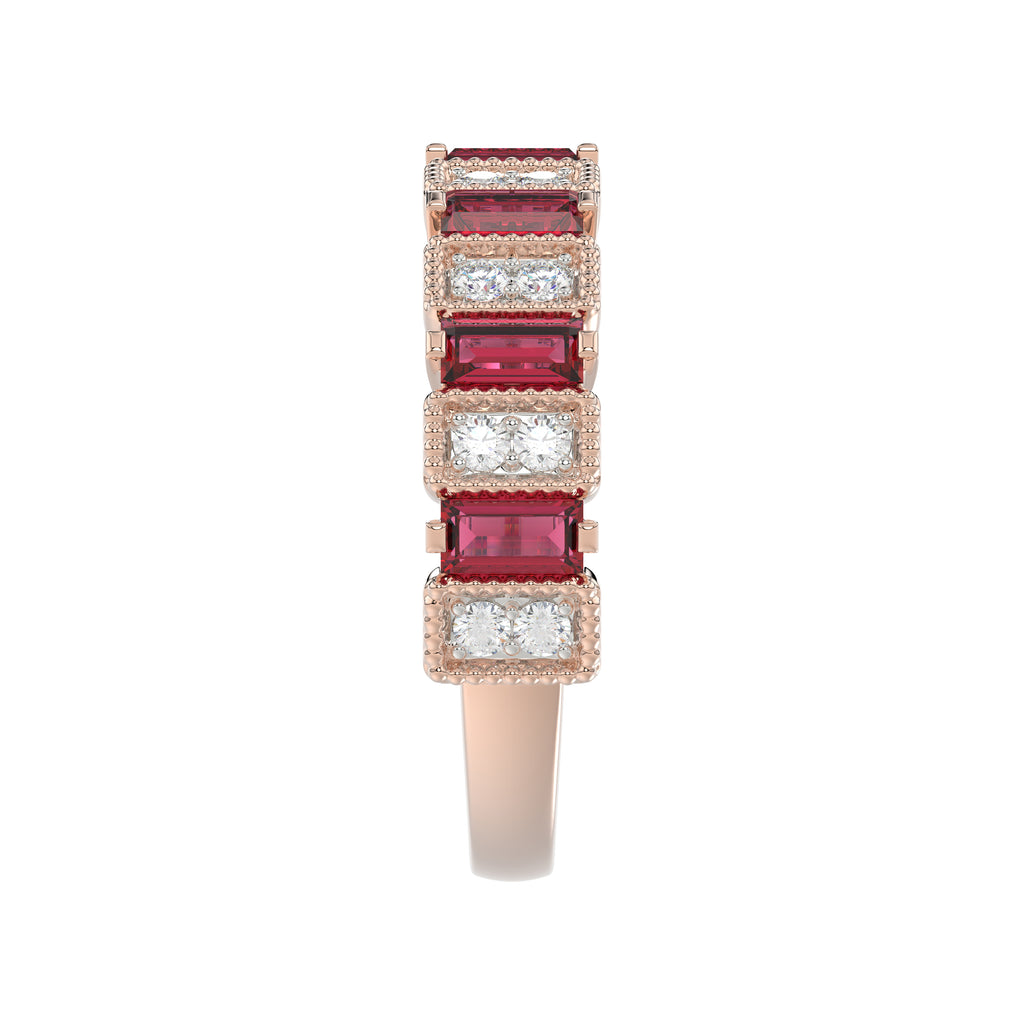LADIES BAND 1.30CT ROUND/BAGUETTE RUBY DIAMOND 14K ROSE GOLD