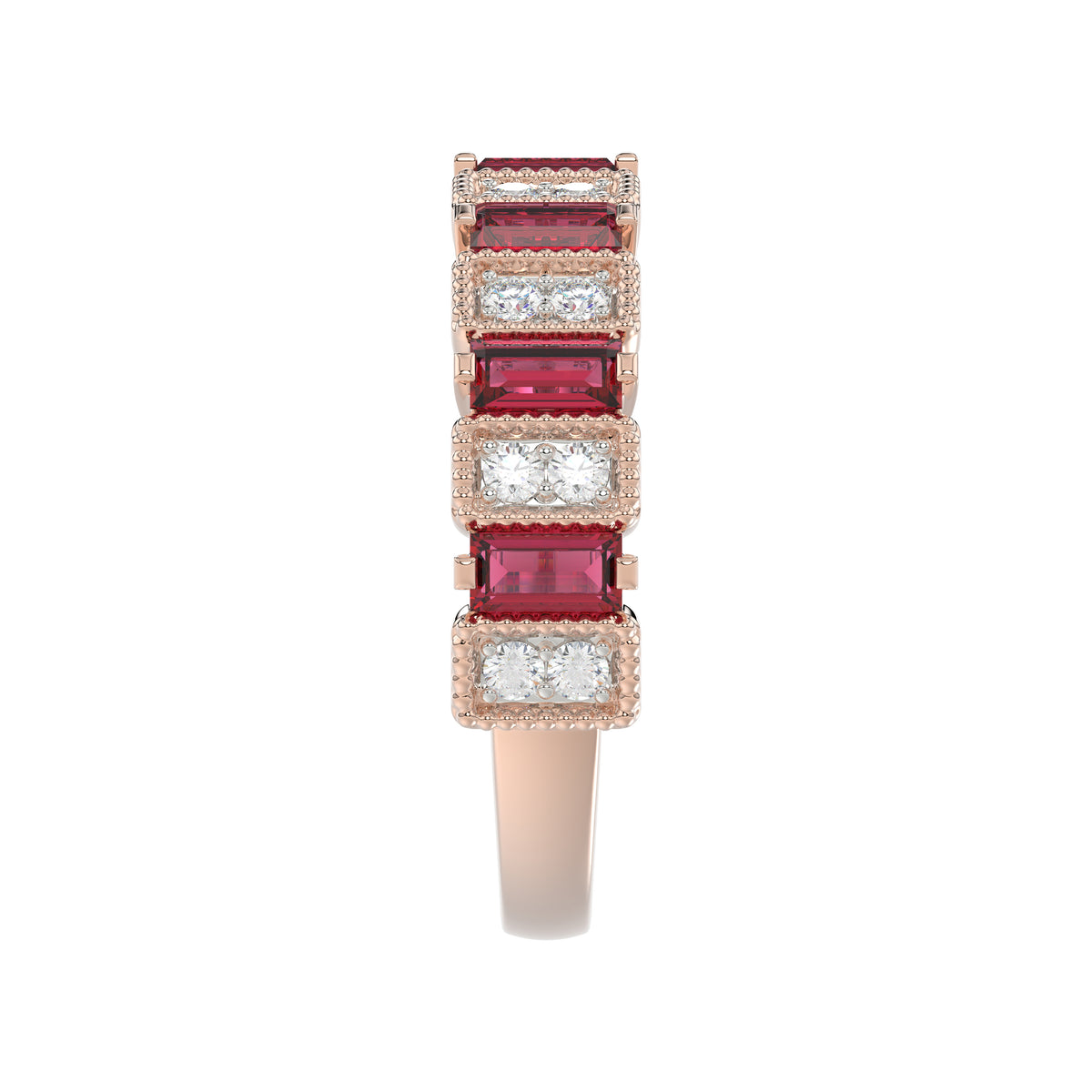 LADIES BAND 1.30CT ROUND/BAGUETTE RUBY DIAMOND 14K ROSE GOLD