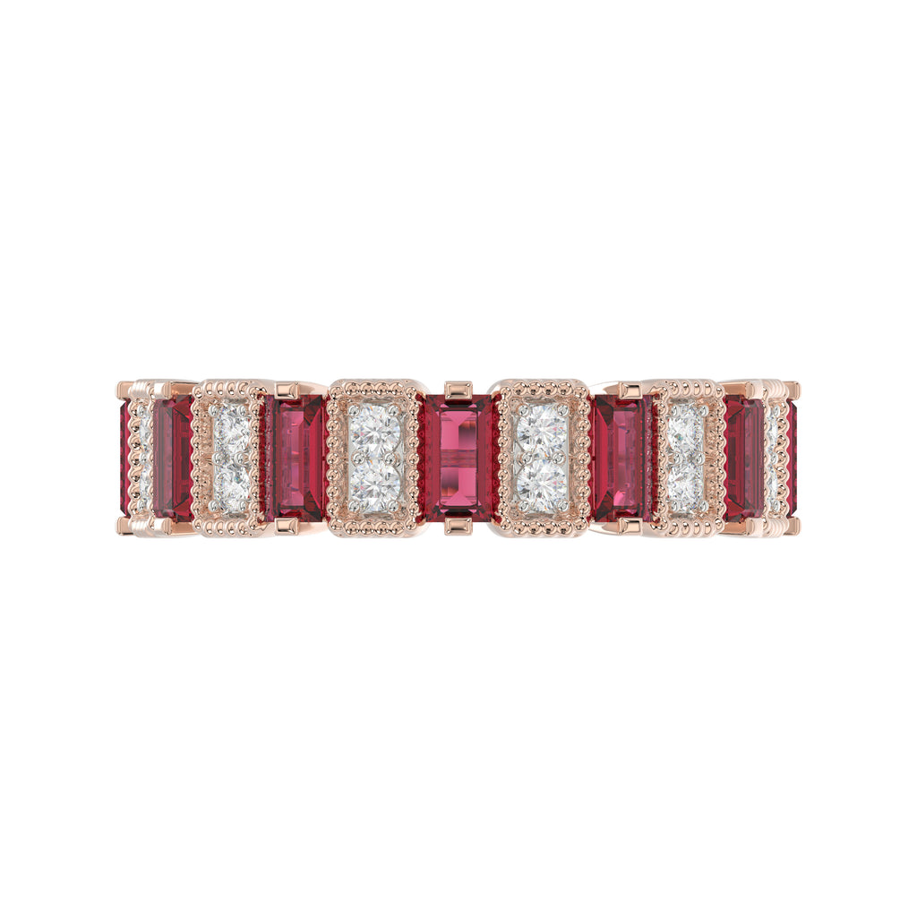 LADIES BAND 1.30CT ROUND/BAGUETTE RUBY DIAMOND 14K ROSE GOLD