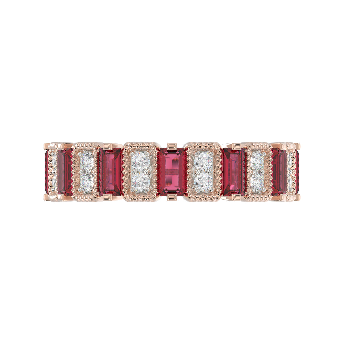 LADIES BAND 1.30CT ROUND/BAGUETTE RUBY DIAMOND 14K ROSE GOLD