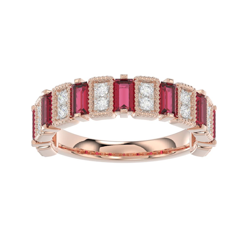 LADIES BAND 1.30CT ROUND/BAGUETTE RUBY DIAMOND 14K ROSE GOLD