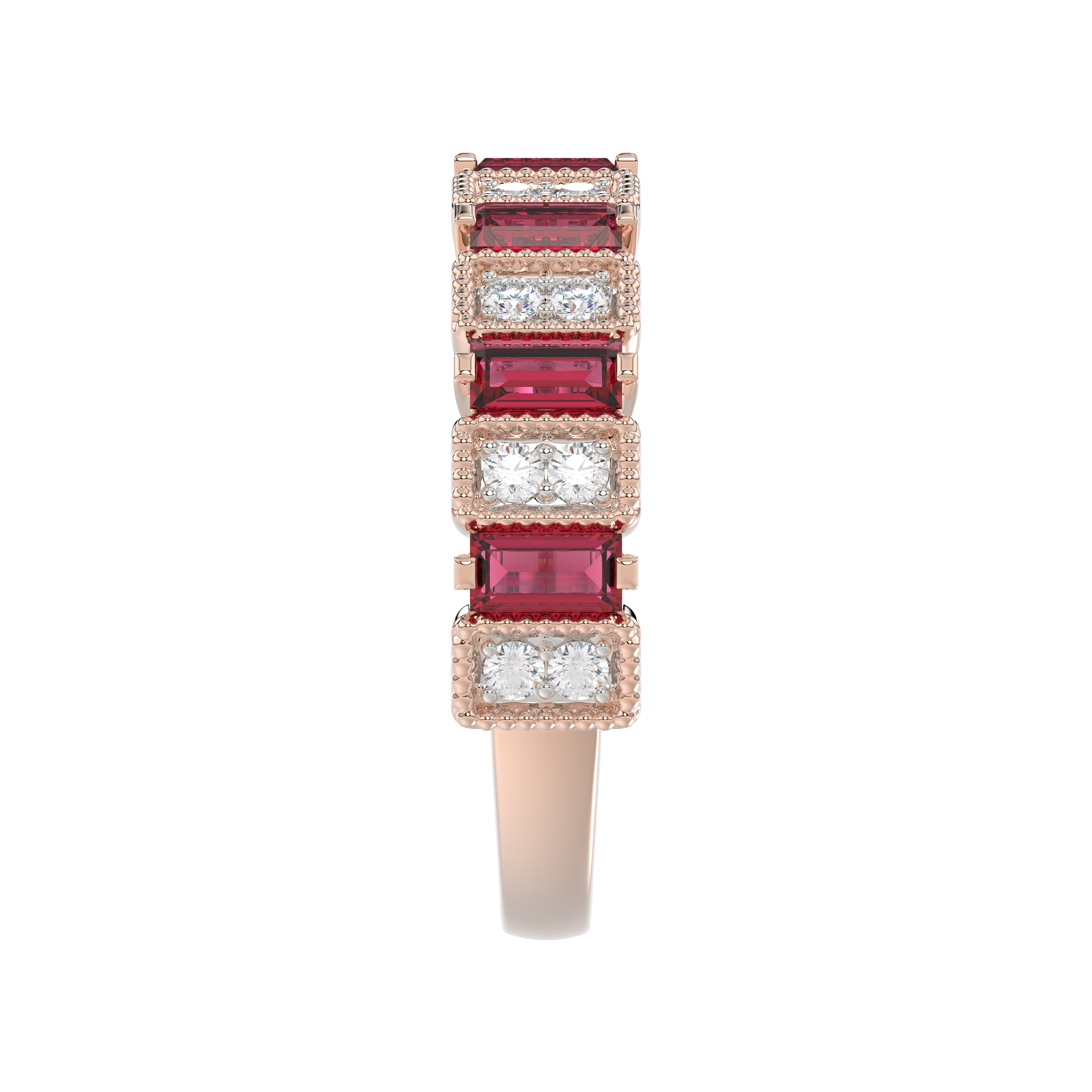 LADIES BAND 1.30CT ROUND/BAGUETTE RUBY DIAMOND 14K ROSE GOLD