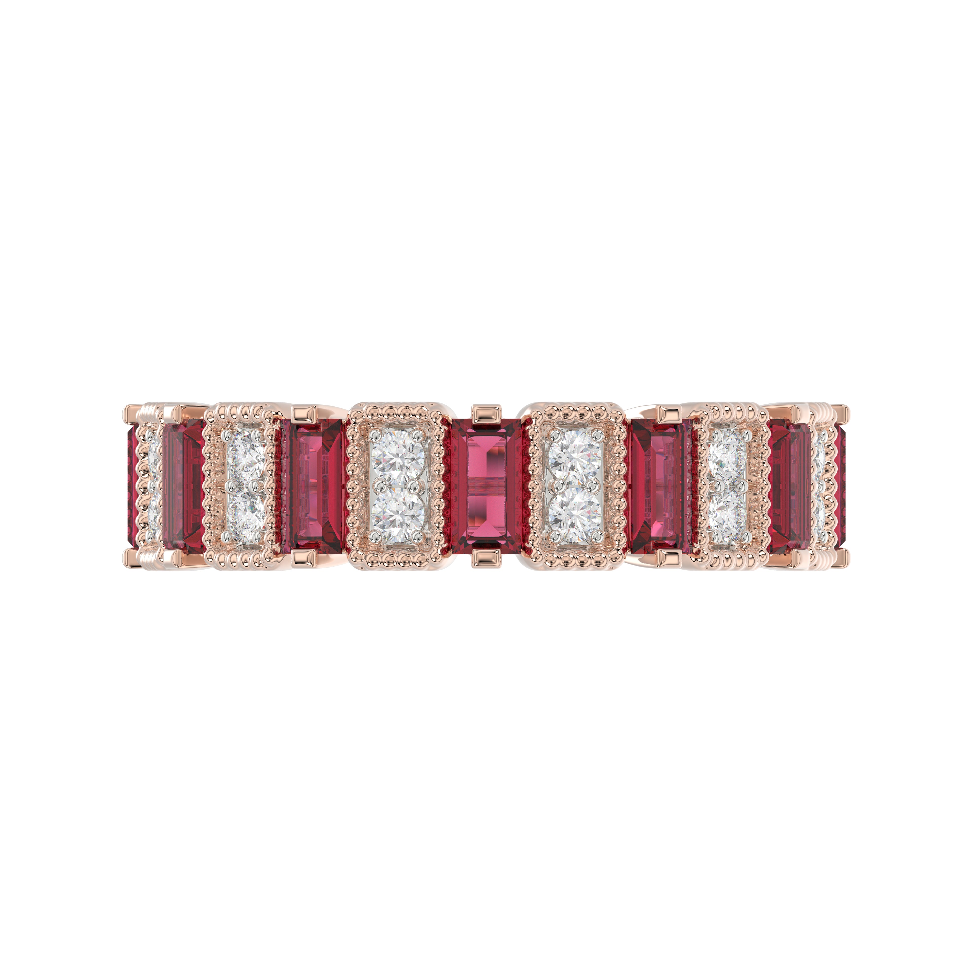 LADIES BAND 1.30CT ROUND/BAGUETTE RUBY DIAMOND 14K ROSE GOLD