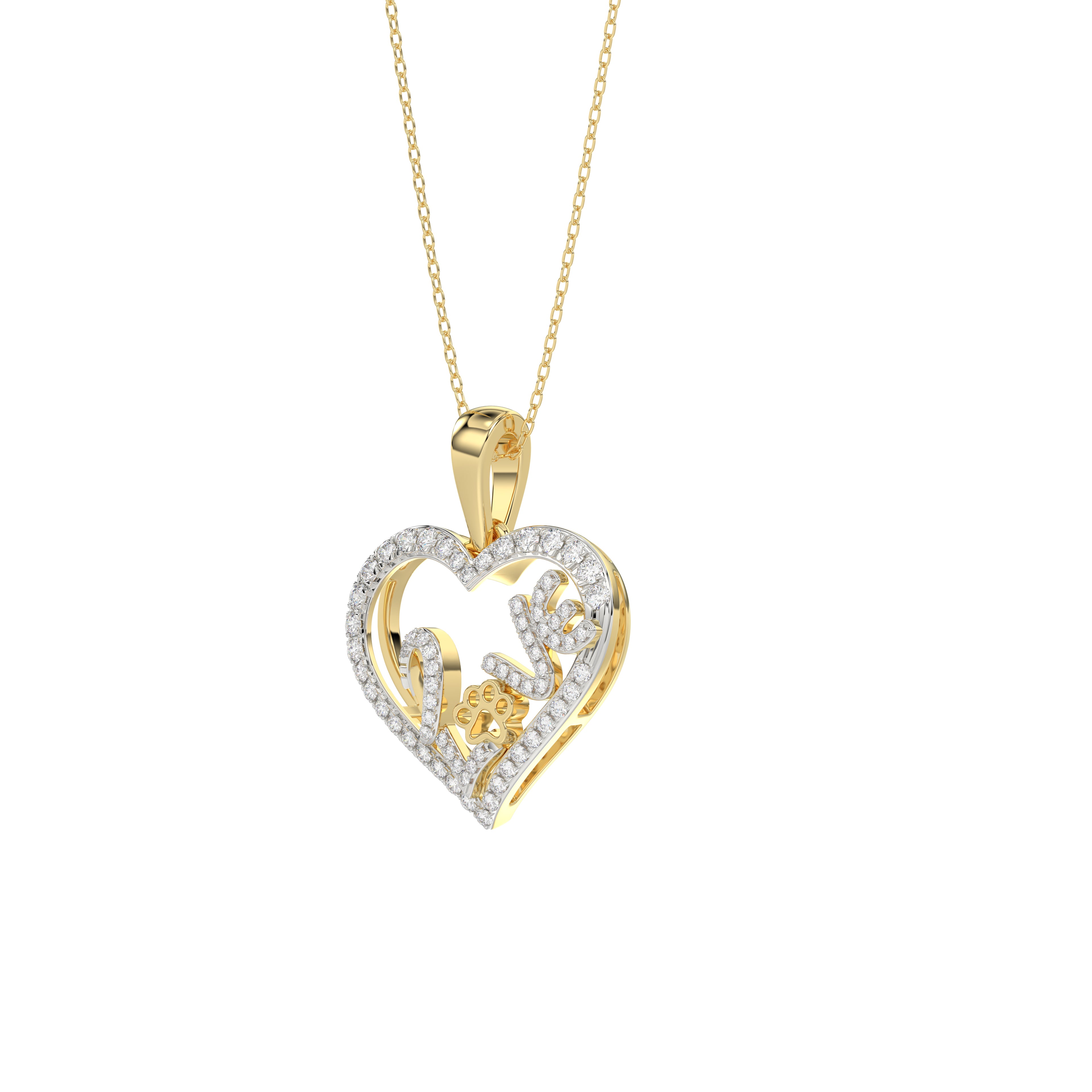 Elegance Ladies Love Heart-Shaped Pendant 0.20Ct  Round Diamond, 10K Yellow Gold Fashion Pendant With Chain