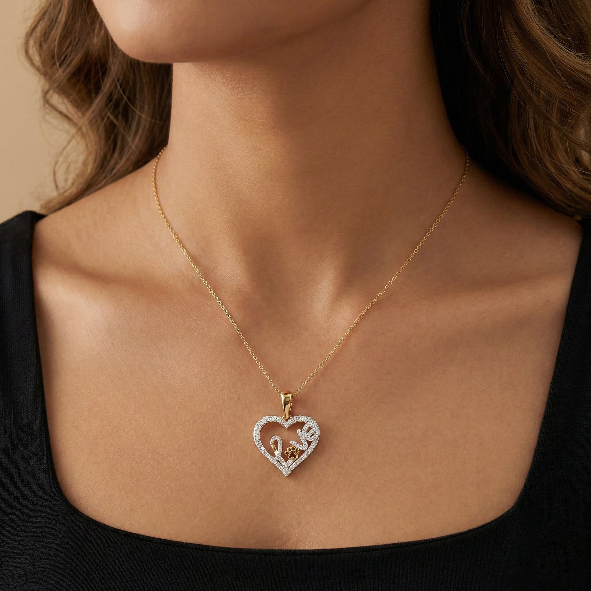 Elegance Ladies Love Heart-Shaped Pendant 0.20Ct  Round Diamond, 10K Yellow Gold Fashion Pendant With Chain