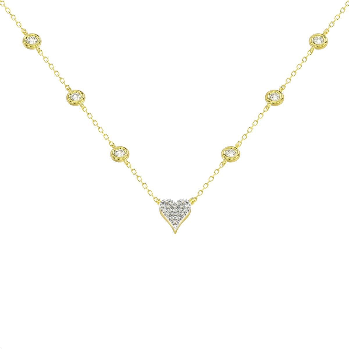 Elegant 10K Yellow Gold 0.20CT Round Diamond Heart Necklace For Women