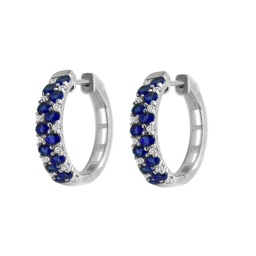 LADIES EARRINGS 1.45CT SAPPHIRE/ROUND DIAMOND 14K WHITE GOLD (CENTER STONE ROUND SAPPHIRE DIAMOND-1.20CT)