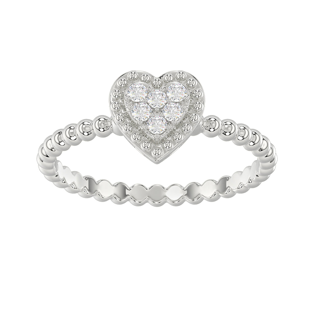 Ladies 0.10Ct Round Diamond Halo Heart Ring Sterling Silver Stylish Women�S Engagement & Promise Ring