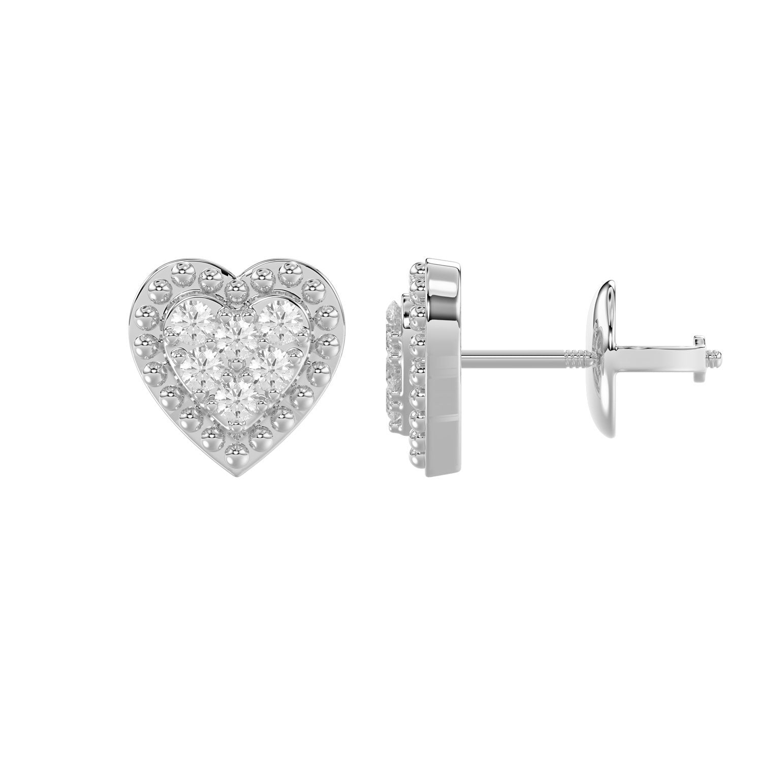 Sterling Silver Diamond Heart Stud Earrings 0.20Ct Round Cut Diamonds