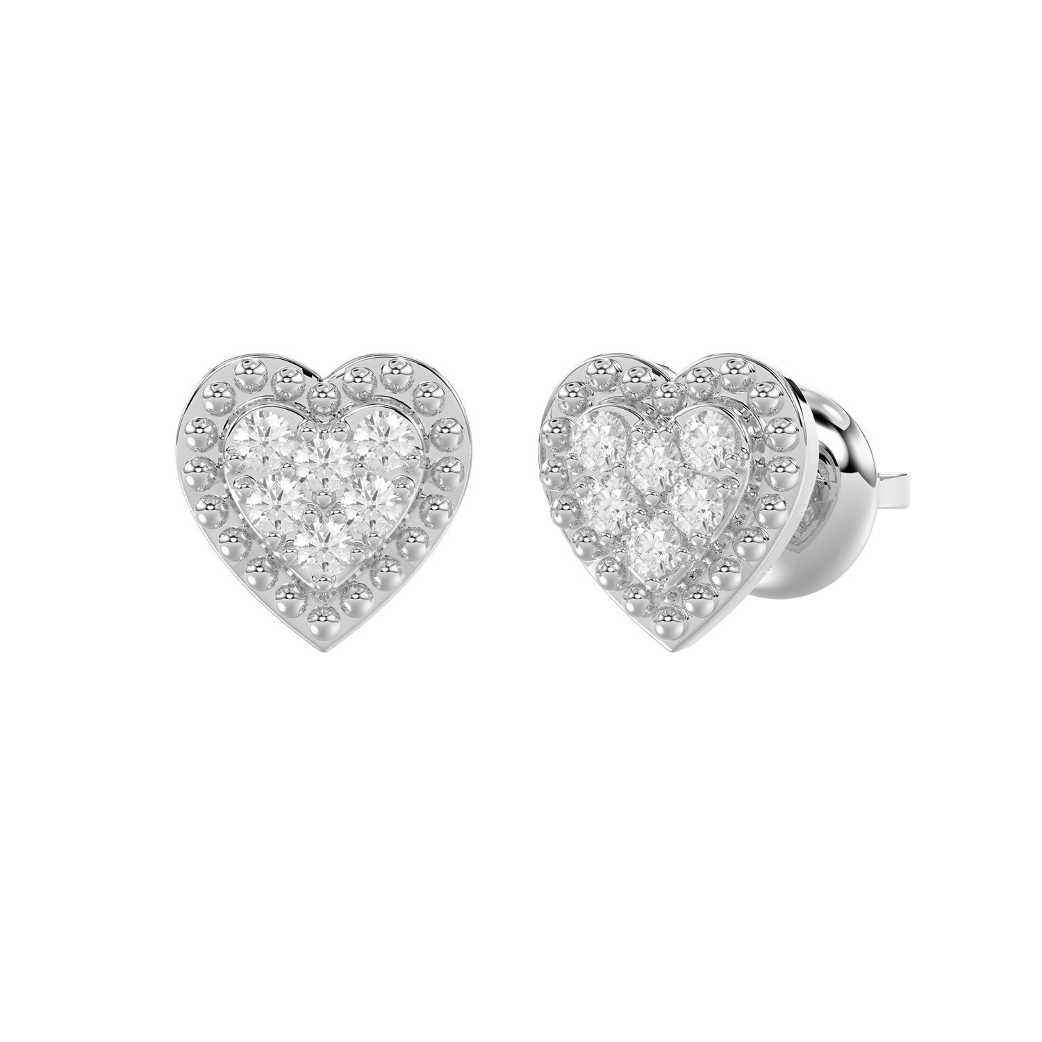 Sterling Silver Diamond Heart Stud Earrings 0.20Ct Round Cut Diamonds