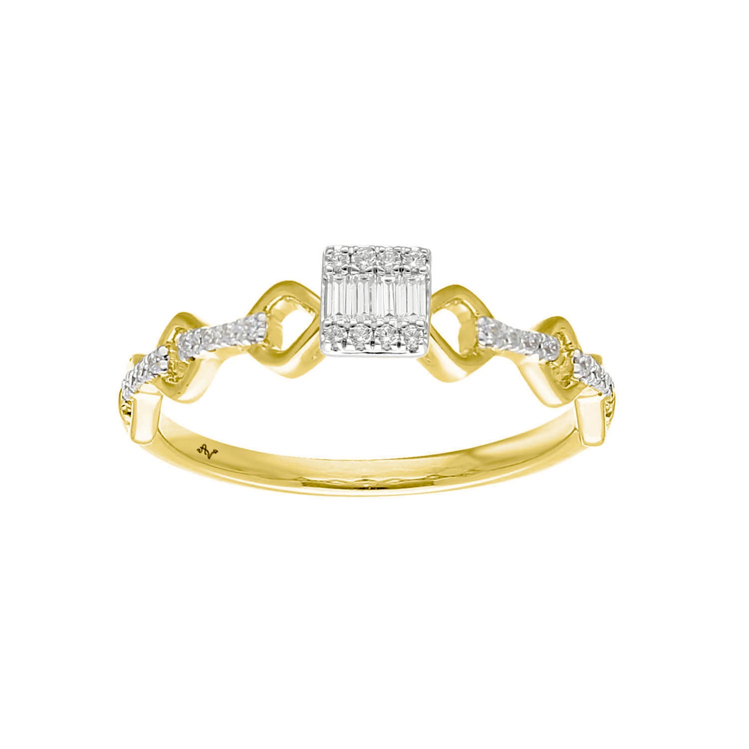 Elegant 0.15Ct Baguette & Round Diamond Promise Ring Twisted 10K Yellow Gold For Woman