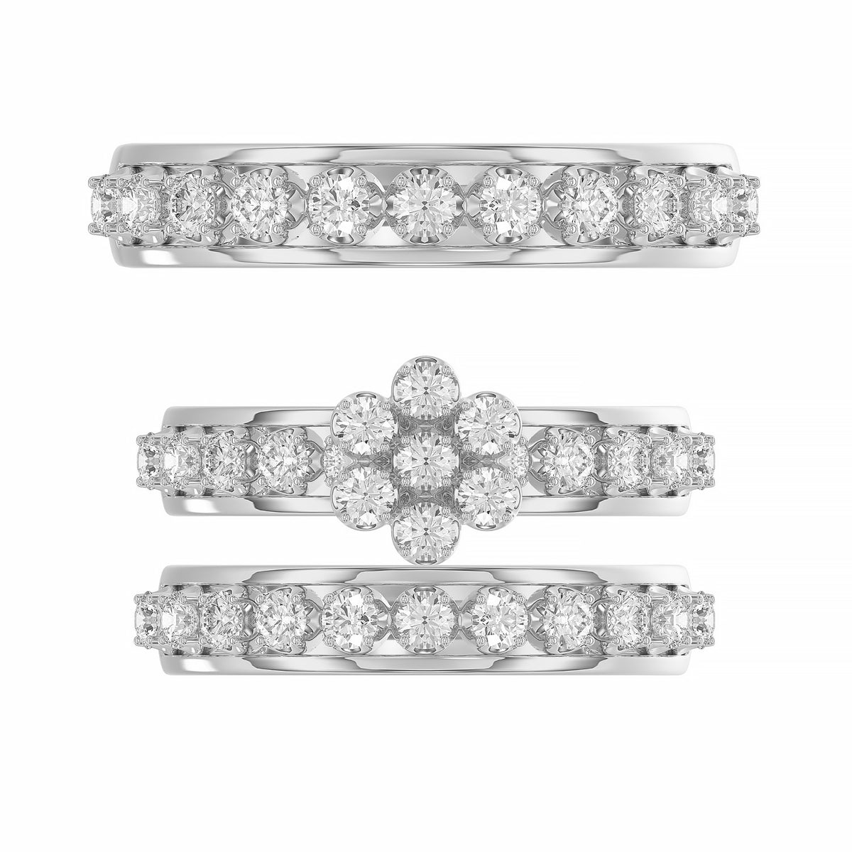 LADIES TRIO RING 1.30CT ROUND DIAMOND 10K WHITE GOLD