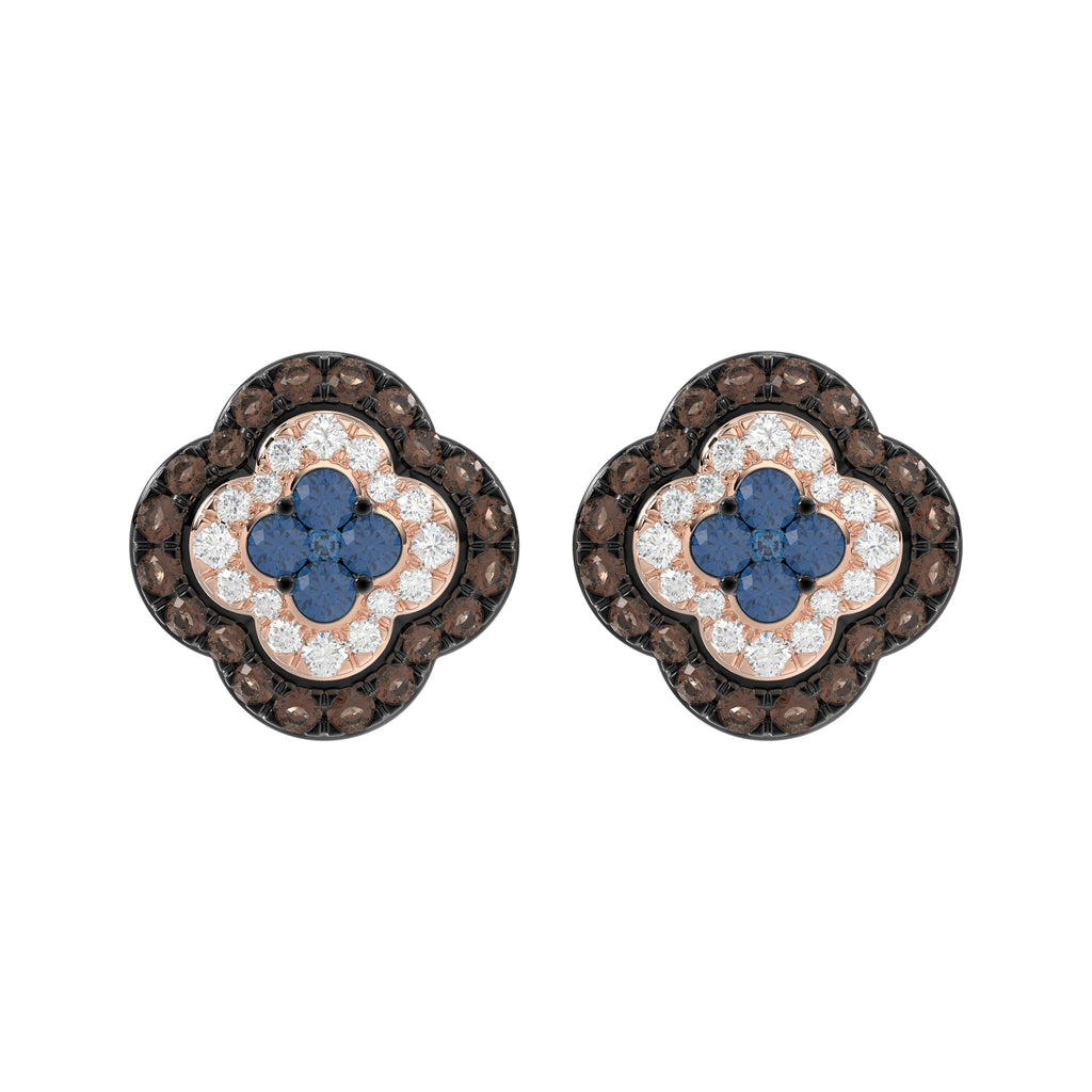 14K Rose Gold 1.00Ct Fancy Color Diamond Earrings Round Blue And Dark Brown Diamond Ladies Jewelry