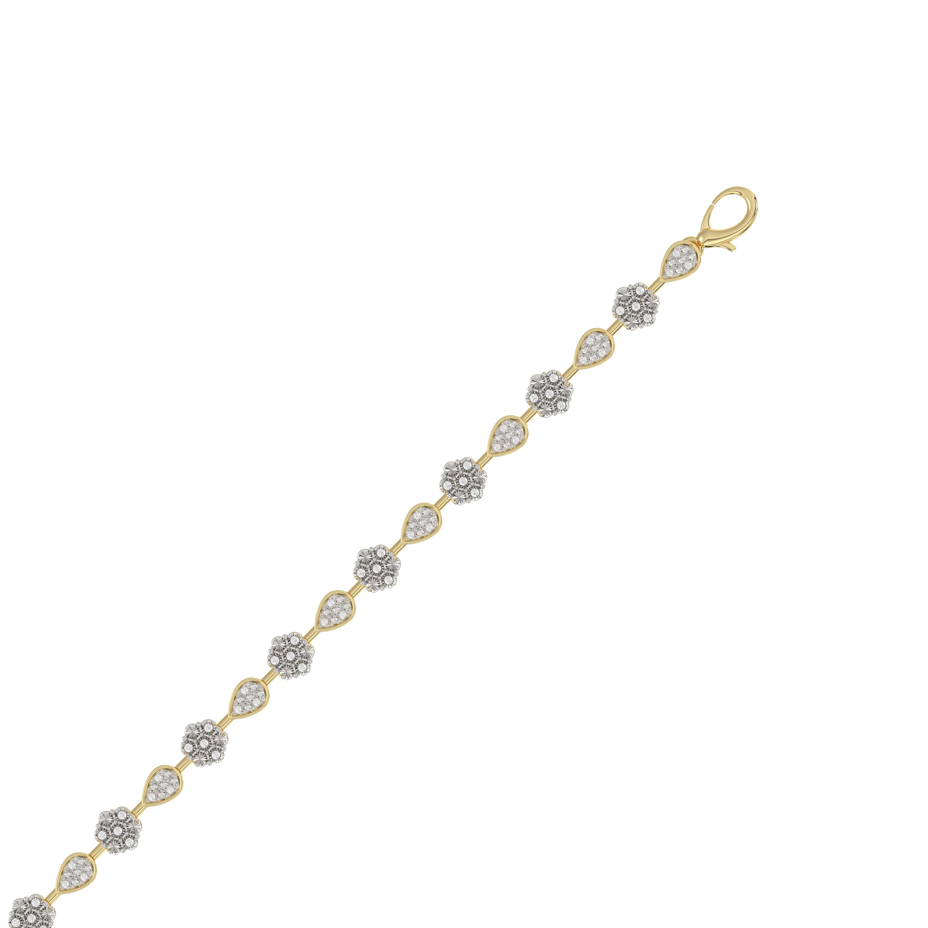 Luxury Ladies 10K Yellow Gold 0.25Ct Diamond Bracelet Elegant Flower & Pear Shape Design With Round Diamonds