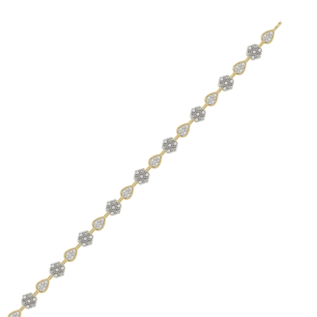 Luxury Ladies 10K Yellow Gold 0.25Ct Diamond Bracelet Elegant Flower & Pear Shape Design With Round Diamonds