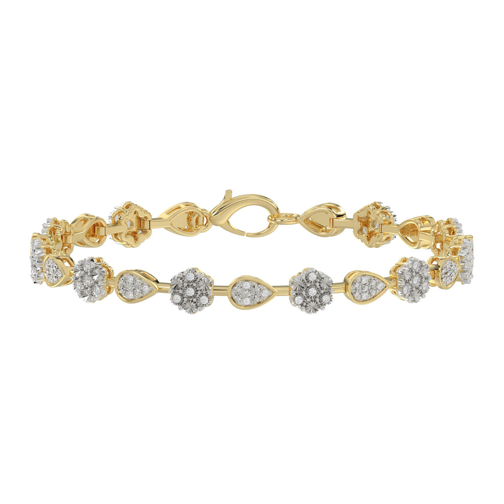 Luxury Ladies 10K Yellow Gold 0.25Ct Diamond Bracelet Elegant Flower & Pear Shape Design With Round Diamonds