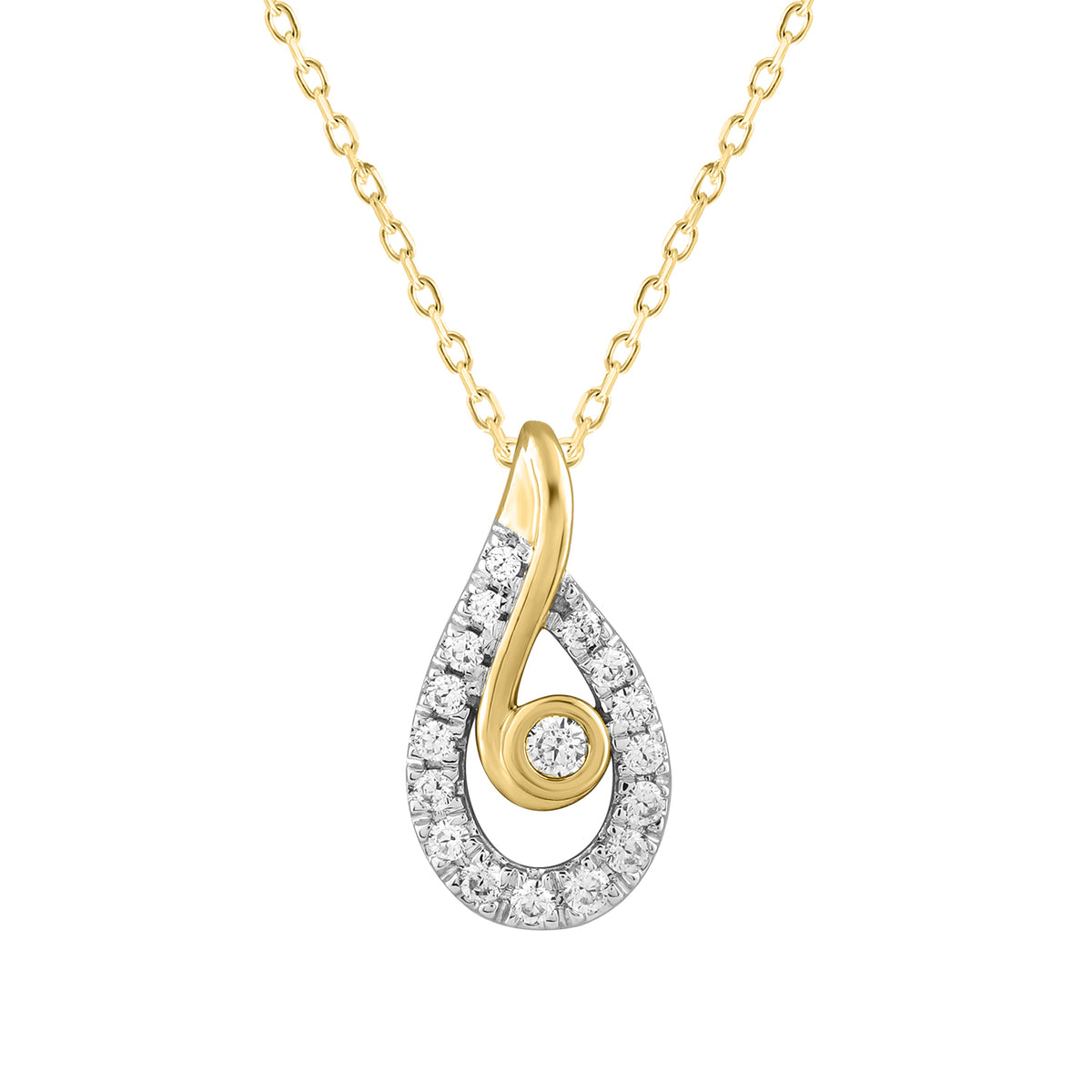 LADIES PENDANT WITH CHAIN 0.16CT ROUND DIAMOND 14K YELLOW GOLD