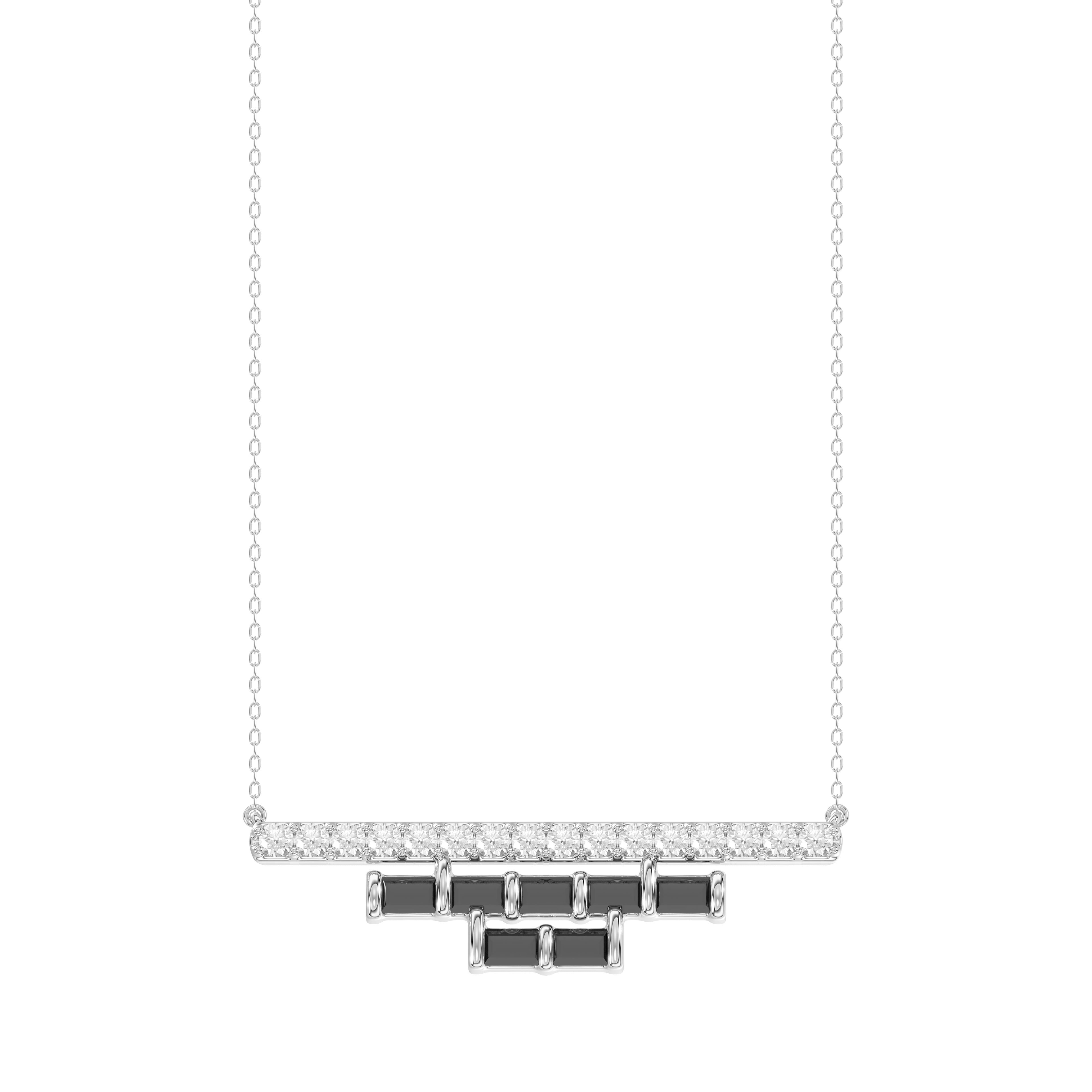 LADIES NECKLACE 0.50CT ROUND/BLACK/BAGUETTE DIAMOND 14K WHITE GOLD