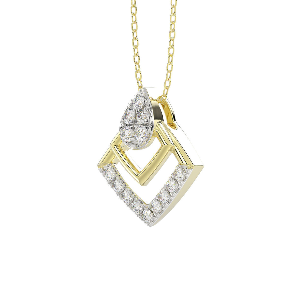 LADIES PENDANT WITH CHAIN 0.13CT ROUND DIAMOND 14K YELLOW GOLD