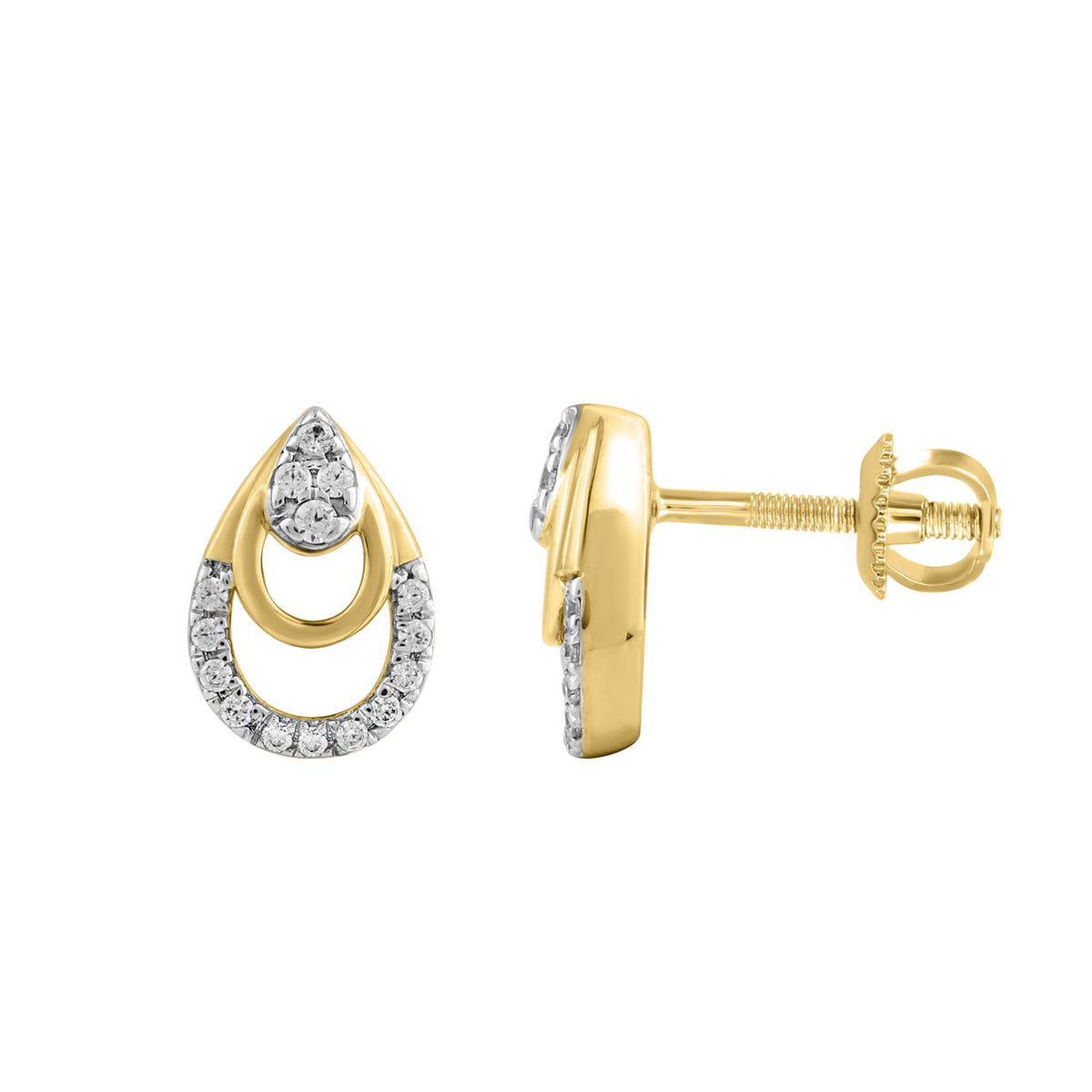 LADIES EARRINGS 0.13CT ROUND DIAMOND 14K YELLOW GOLD