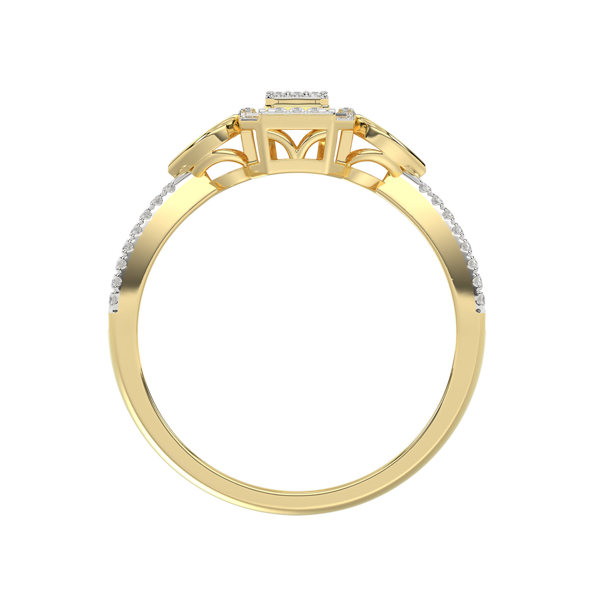 Elegant 10K Yellow Gold Ladies Diamond Ring Featuring Modern Octagon Shape With Baguette And Round Diamond 0.20 Ct Perfect Gift For Her.