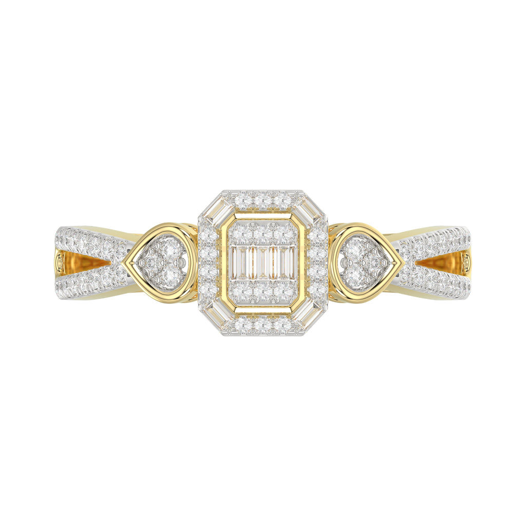 Elegant 10K Yellow Gold Ladies Diamond Ring Featuring Modern Octagon Shape With Baguette And Round Diamond 0.20 Ct Perfect Gift For Her.
