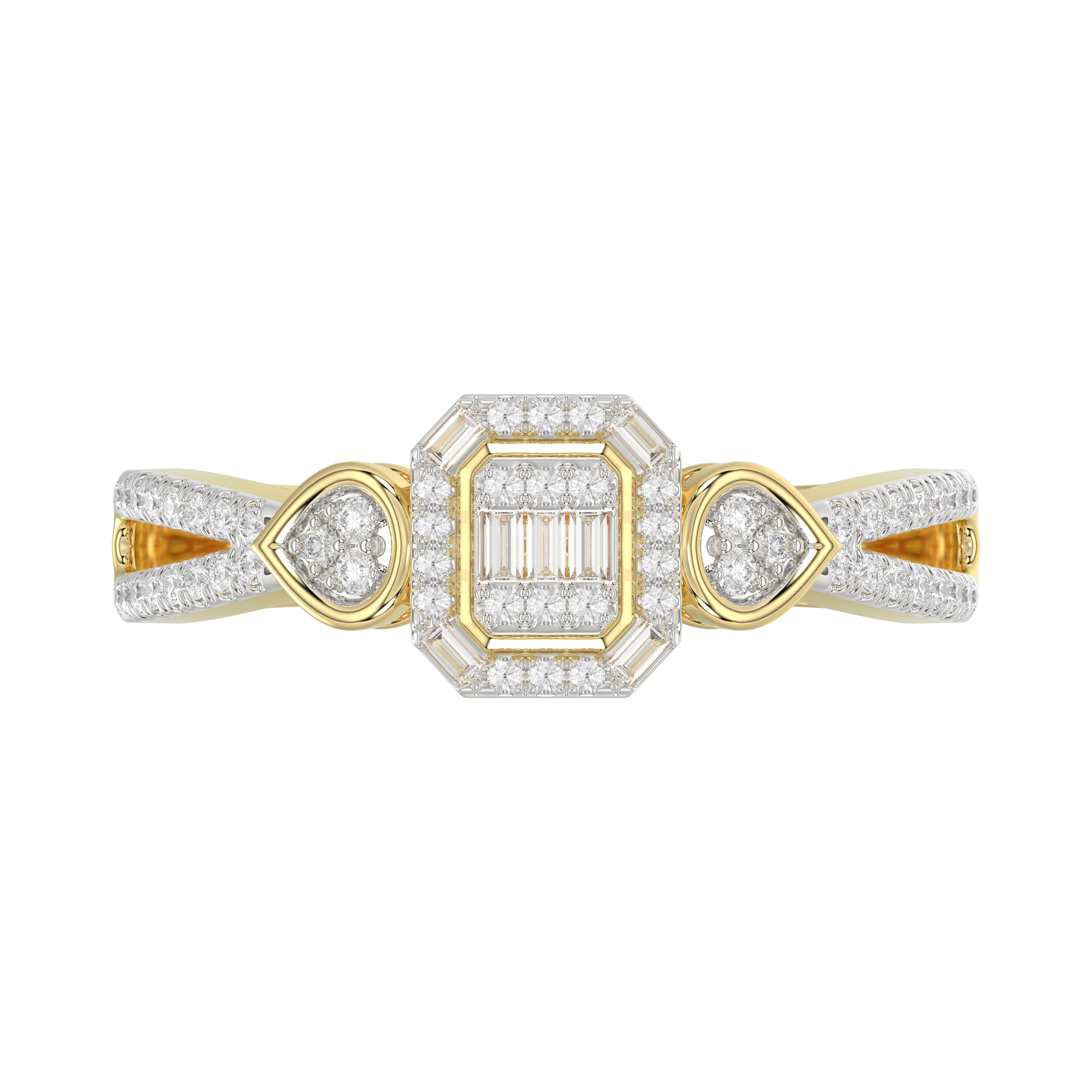 Elegant 10K Yellow Gold Ladies Diamond Ring Featuring Modern Octagon Shape With Baguette And Round Diamond 0.20 Ct Perfect Gift For Her.