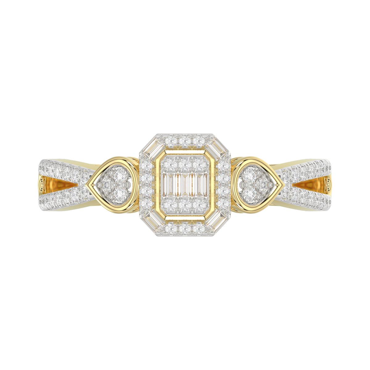 Elegant 10K Yellow Gold Ladies Diamond Ring Featuring Modern Octagon Shape With Baguette And Round Diamond 0.20 Ct Perfect Gift For Her.
