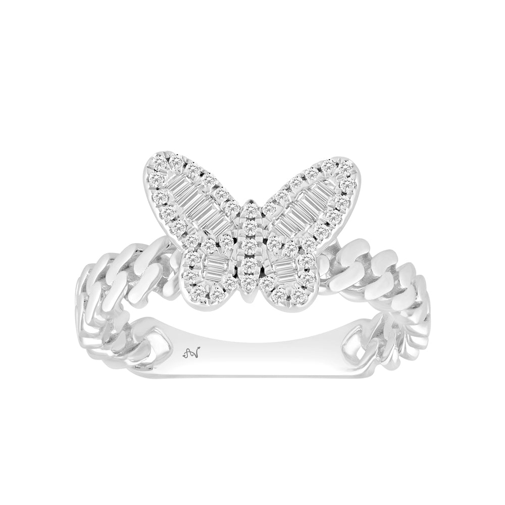 LADIES RING 0.25CT ROUND/BAGUETTE DIAMOND 14K WHITE GOLD