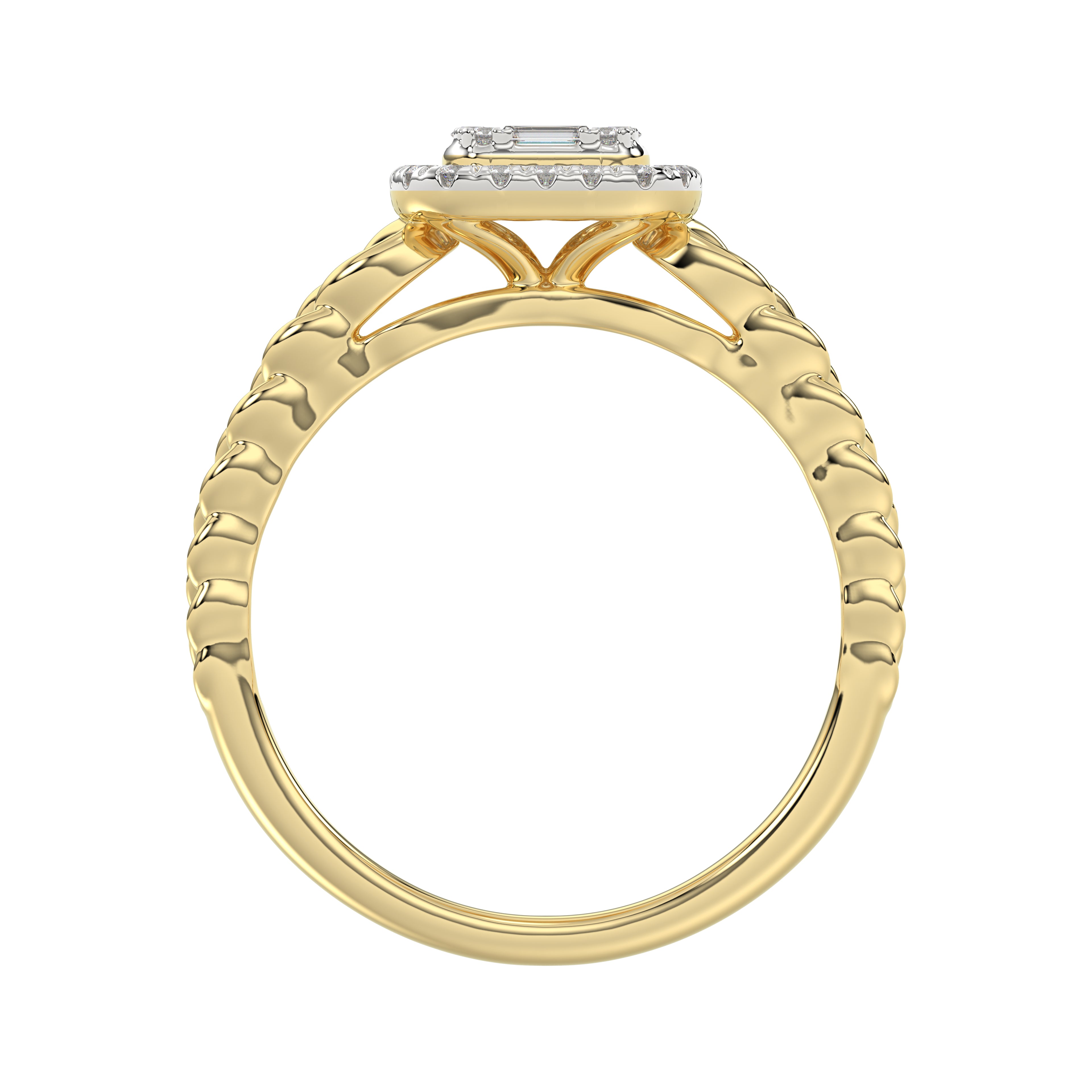 14K Yellow Gold Fashion Ladies Ring with 0.20 CT Round/Baguette Cut Diamond