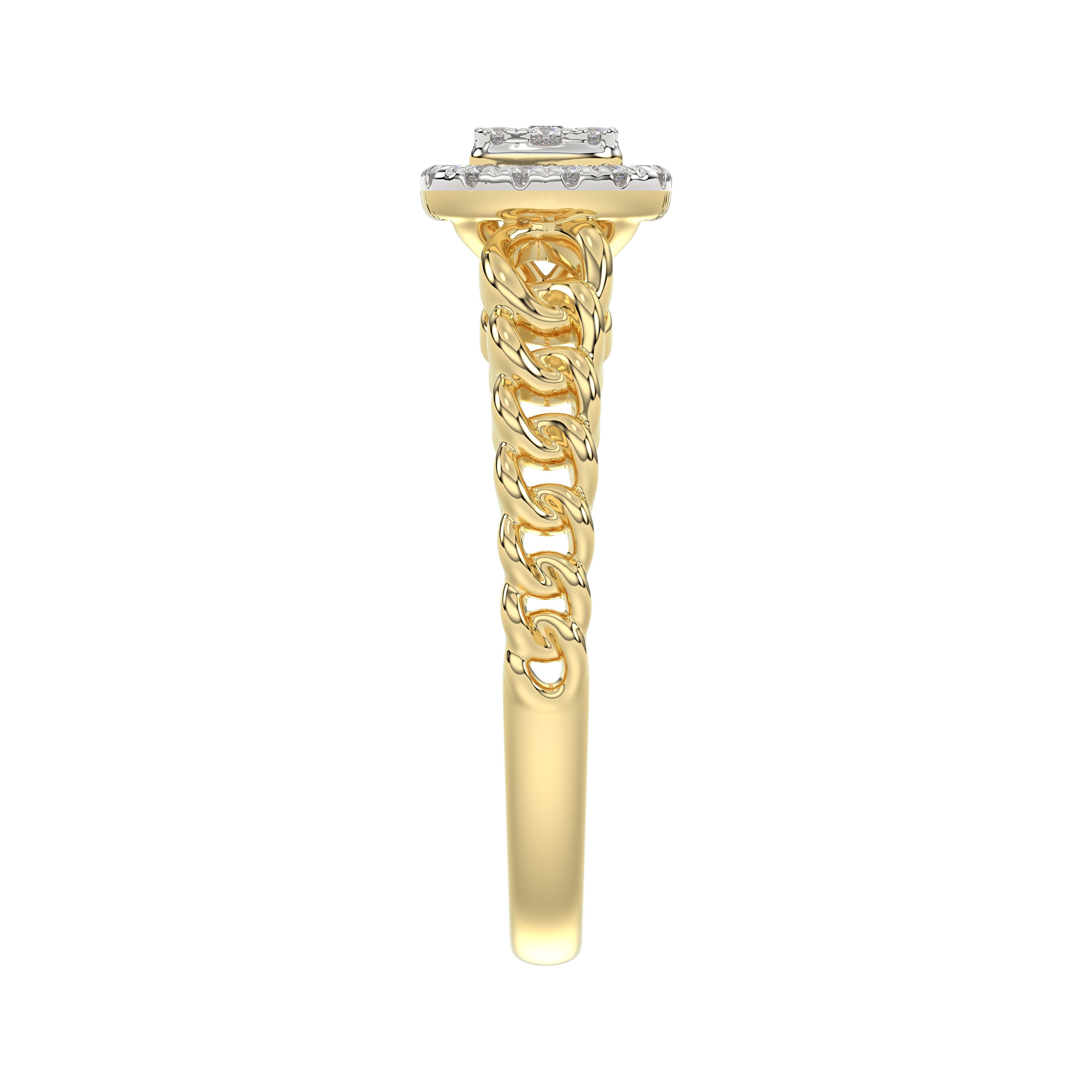 14K Yellow Gold Fashion Ladies Ring with 0.20 CT Round/Baguette Cut Diamond
