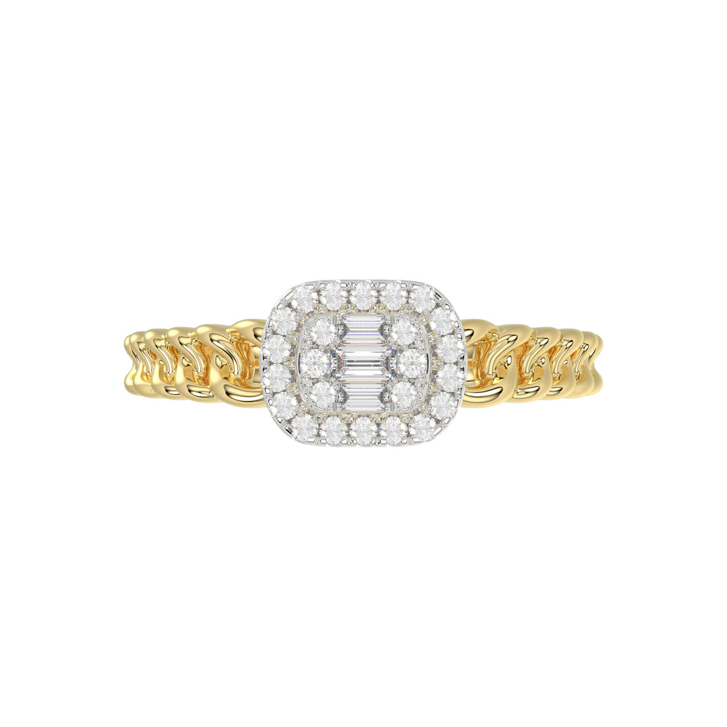 14K Yellow Gold Fashion Ladies Ring with 0.20 CT Round/Baguette Cut Diamond